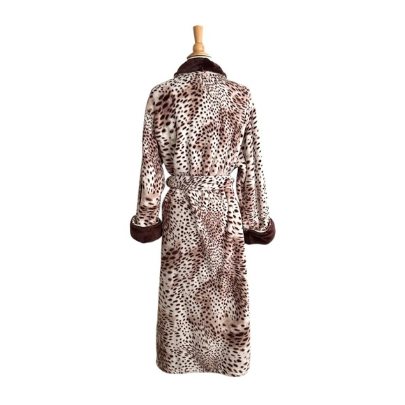 NATORI Animal Print Snow Leopard Plush Long Wrap Robe Loungewear Neutral Size XL - Picture 8 of 16